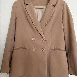 Womens Double-Breasted Blazer Jacket - Tan